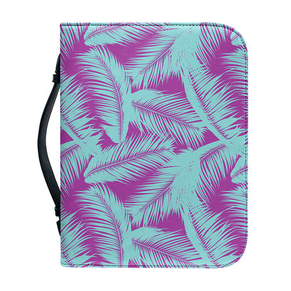 Purple And Teal Tropical Leaf Print Leather Bible Cover