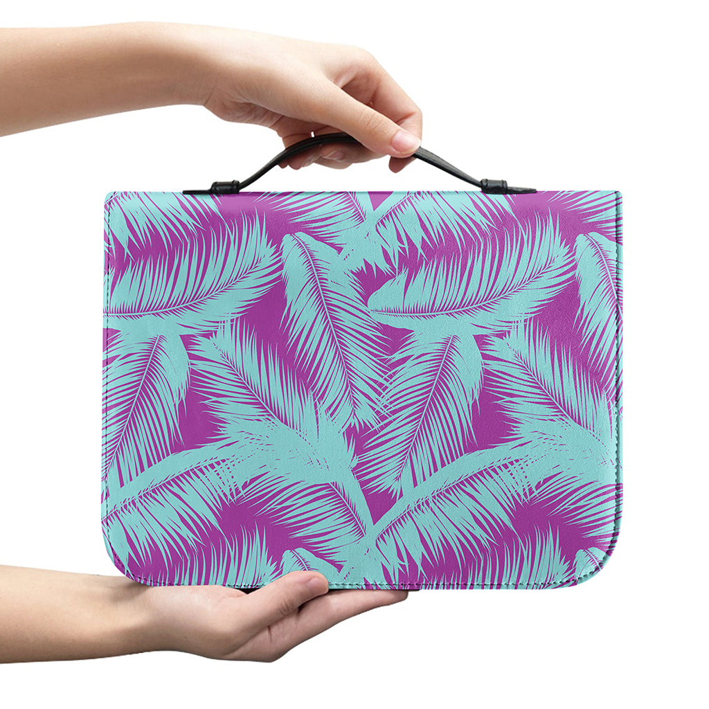 Purple And Teal Tropical Leaf Print Leather Bible Cover