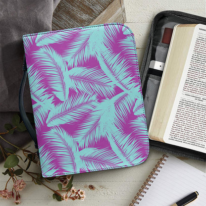 Purple And Teal Tropical Leaf Print Leather Bible Cover