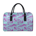 Purple And Teal Tropical Leaf Print Leather Duffel Bag