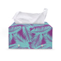 Purple And Teal Tropical Leaf Print Leather Tissue Box Cover