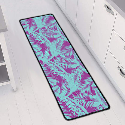 Purple And Teal Tropical Leaf Print Long Kitchen Mat