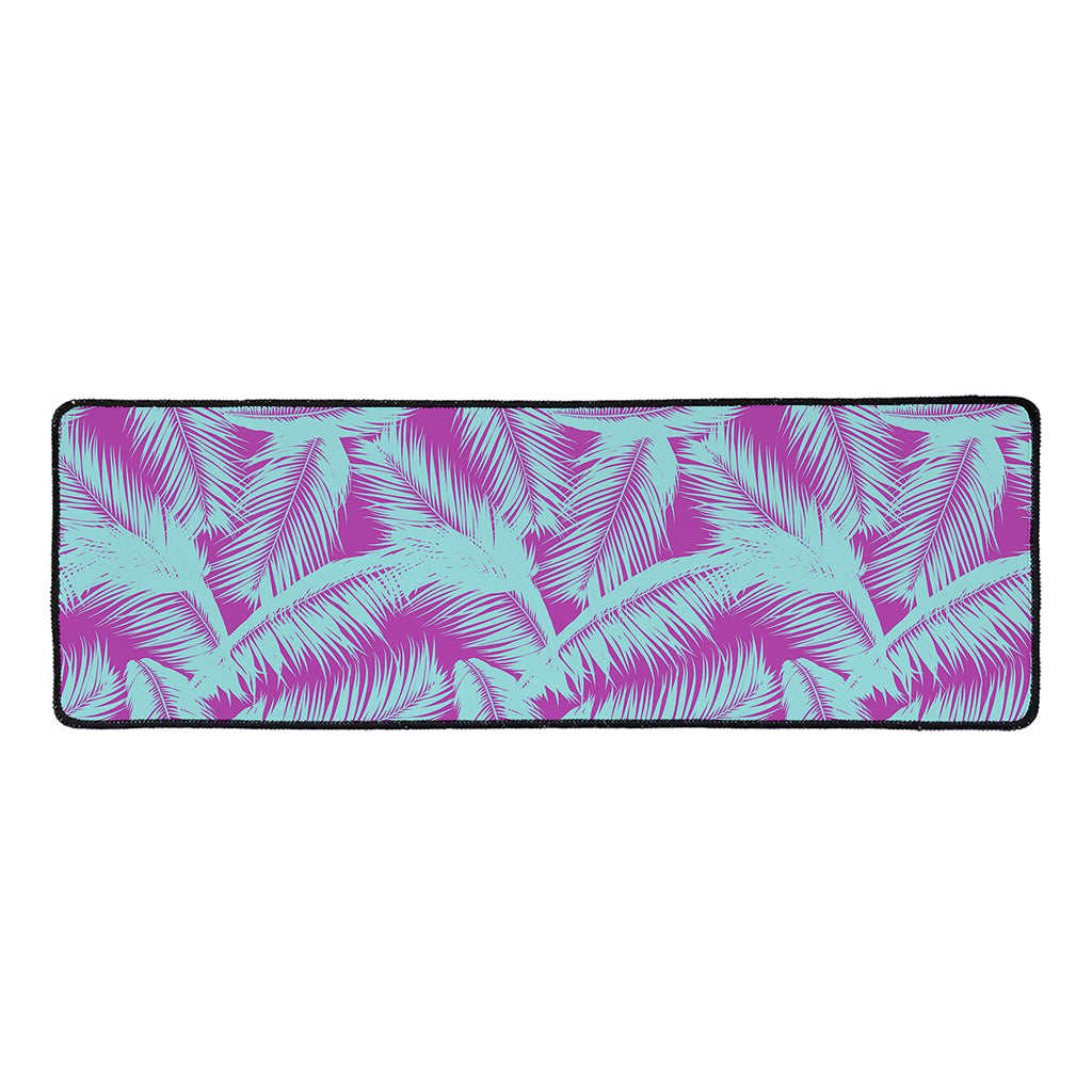 Purple And Teal Tropical Leaf Print Long Kitchen Mat