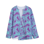 Purple And Teal Tropical Leaf Print Long Sleeve Short Coat