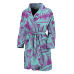 Purple And Teal Tropical Leaf Print Men's Bathrobe
