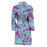 Purple And Teal Tropical Leaf Print Men's Bathrobe