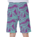 Purple And Teal Tropical Leaf Print Men's Beach Shorts