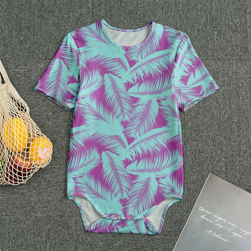 Purple And Teal Tropical Leaf Print Men's Bodysuit