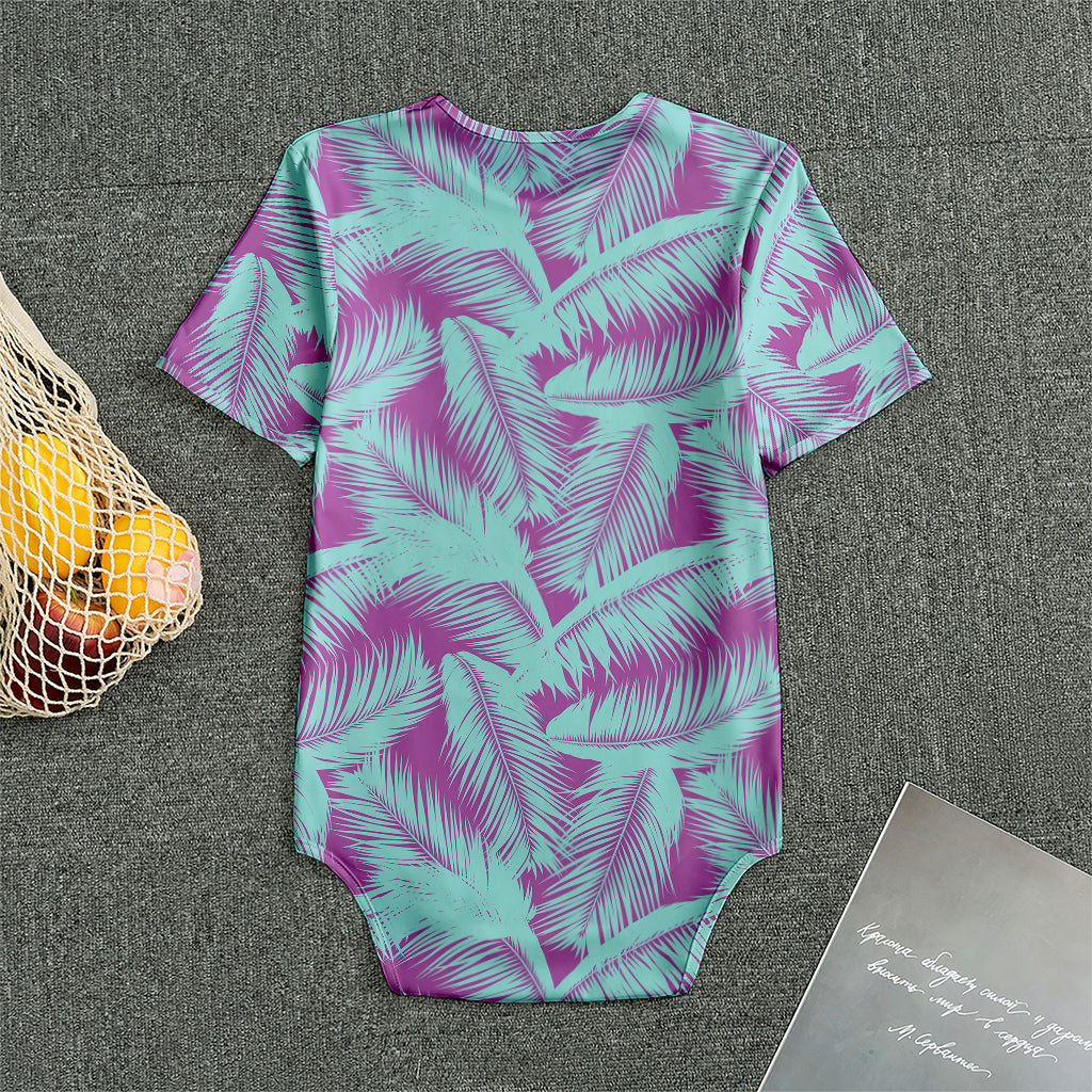 Purple And Teal Tropical Leaf Print Men's Bodysuit