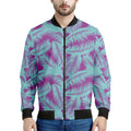 Purple And Teal Tropical Leaf Print Men's Bomber Jacket