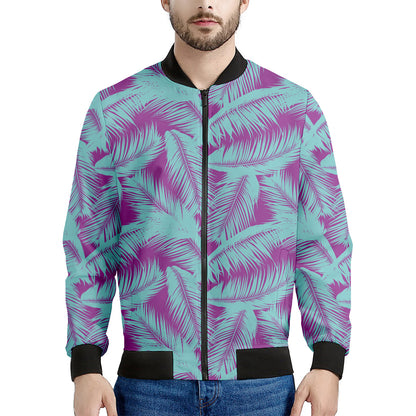Purple And Teal Tropical Leaf Print Men's Bomber Jacket