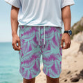Purple And Teal Tropical Leaf Print Men's Cargo Shorts