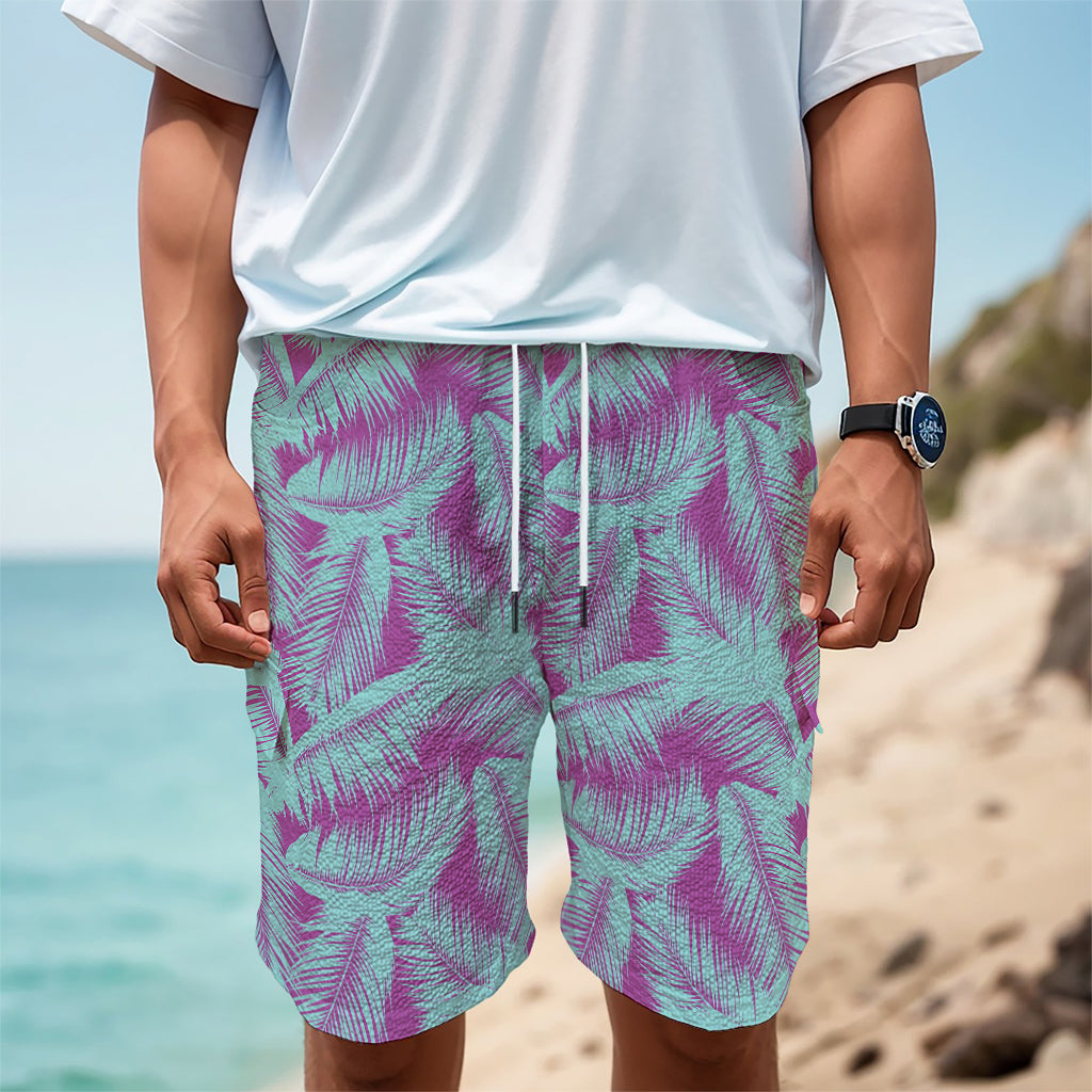 Purple And Teal Tropical Leaf Print Men's Cargo Shorts