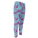 Purple And Teal Tropical Leaf Print Men's Compression Pants