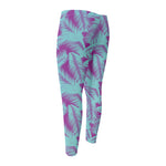 Purple And Teal Tropical Leaf Print Men's Compression Pants