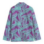 Purple And Teal Tropical Leaf Print Men's Cotton Blazer