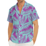 Purple And Teal Tropical Leaf Print Men's Deep V-Neck Shirt
