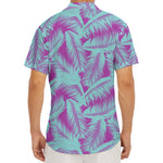 Purple And Teal Tropical Leaf Print Men's Deep V-Neck Shirt
