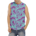 Purple And Teal Tropical Leaf Print Men's Fitness Tank Top