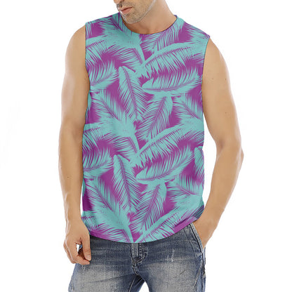 Purple And Teal Tropical Leaf Print Men's Fitness Tank Top