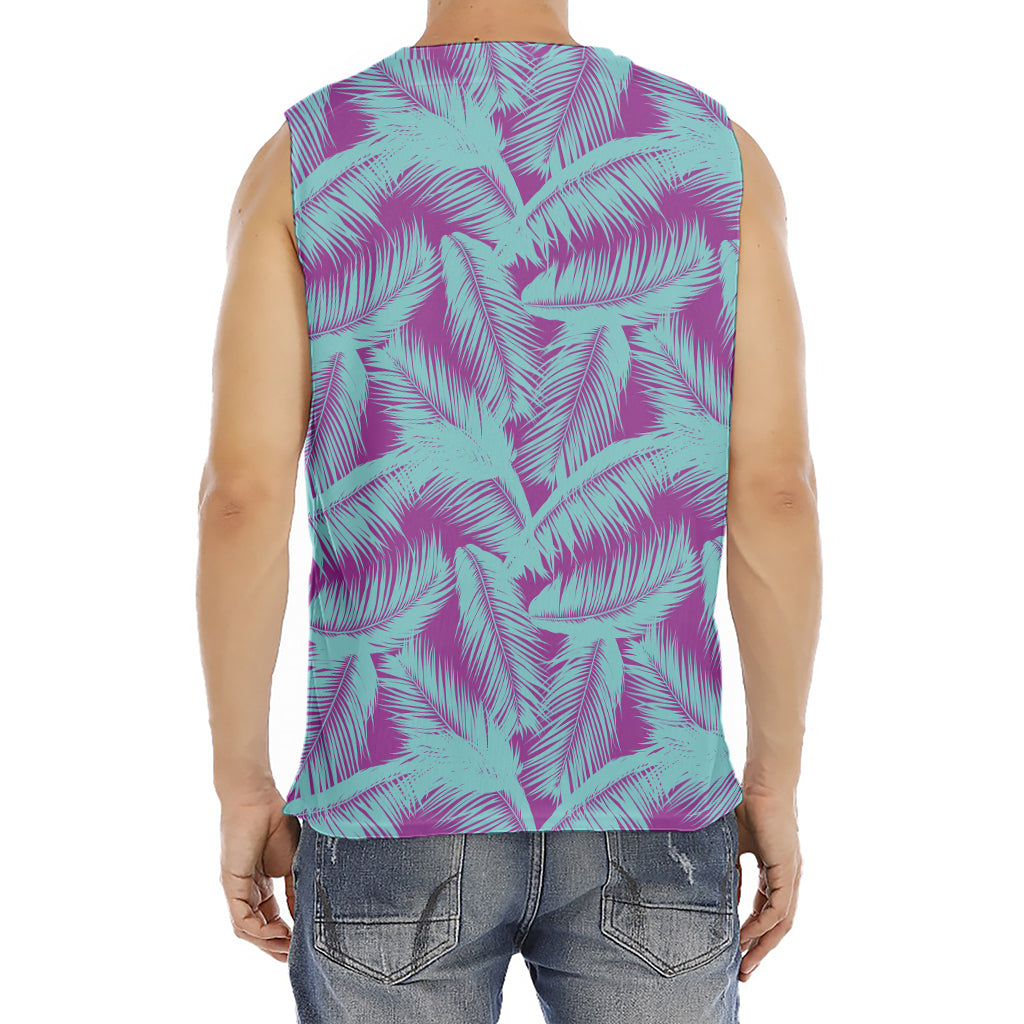 Purple And Teal Tropical Leaf Print Men's Fitness Tank Top
