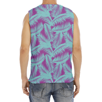 Purple And Teal Tropical Leaf Print Men's Fitness Tank Top