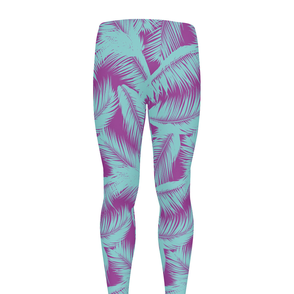 Purple And Teal Tropical Leaf Print Men's leggings