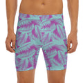 Purple And Teal Tropical Leaf Print Men's Long Boxer Briefs