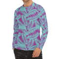 Purple And Teal Tropical Leaf Print Men's Long Sleeve Rash Guard