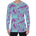 Purple And Teal Tropical Leaf Print Men's Long Sleeve T-Shirt