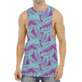 Purple And Teal Tropical Leaf Print Men's Muscle Tank Top