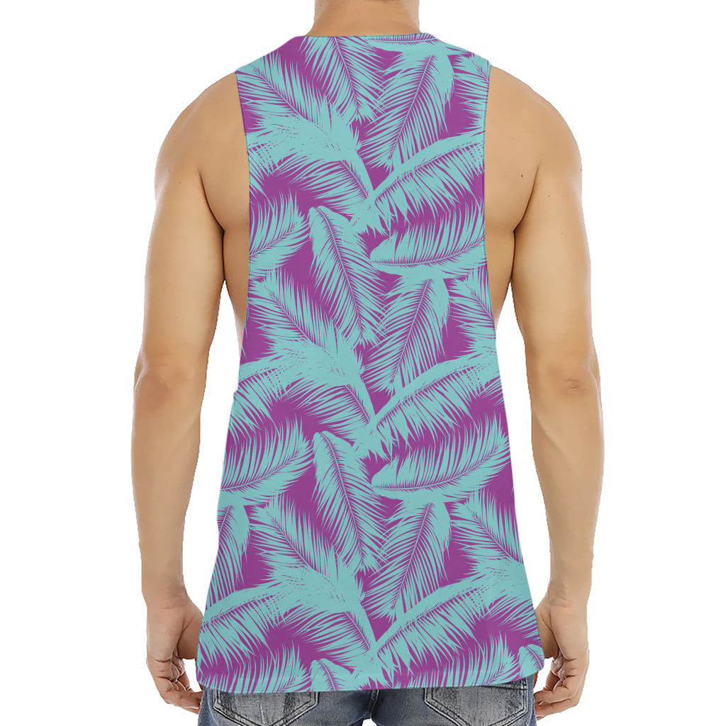 Purple And Teal Tropical Leaf Print Men's Muscle Tank Top