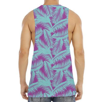 Purple And Teal Tropical Leaf Print Men's Muscle Tank Top