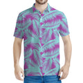 Purple And Teal Tropical Leaf Print Men's Polo Shirt