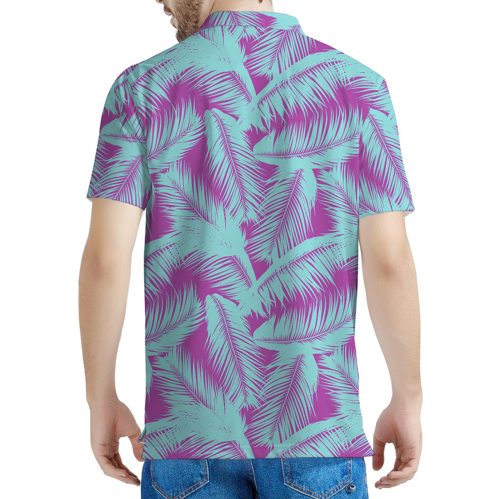 Purple And Teal Tropical Leaf Print Men's Polo Shirt