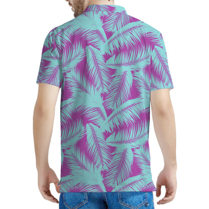 Purple And Teal Tropical Leaf Print Men's Polo Shirt