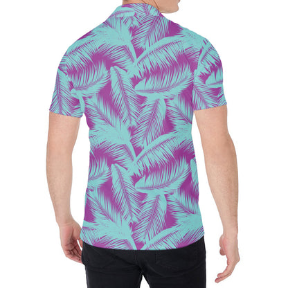 Purple And Teal Tropical Leaf Print Men's Shirt