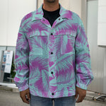 Purple And Teal Tropical Leaf Print Men's Shirt Jacket