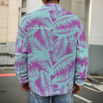 Purple And Teal Tropical Leaf Print Men's Shirt Jacket