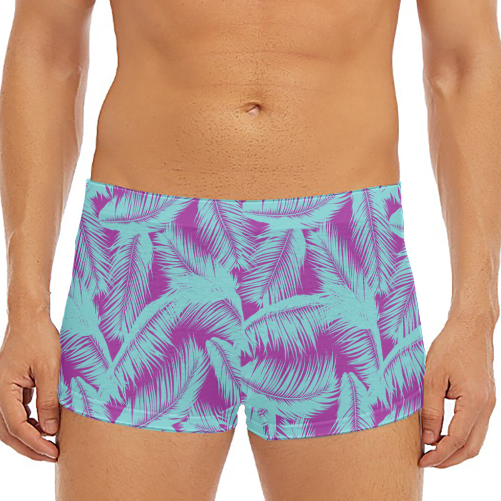 Purple And Teal Tropical Leaf Print Men's Short Boxer Briefs