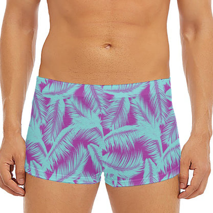 Purple And Teal Tropical Leaf Print Men's Short Boxer Briefs