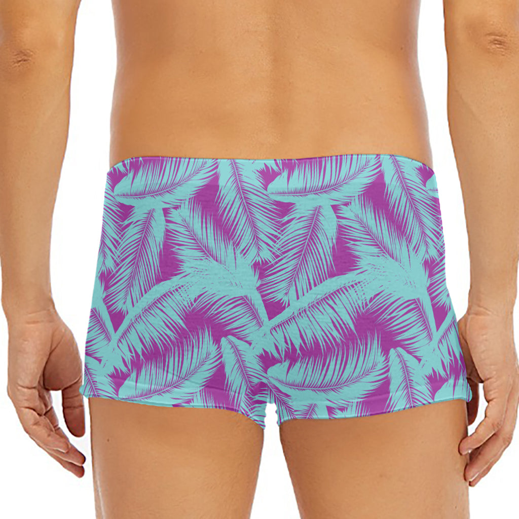 Purple And Teal Tropical Leaf Print Men's Short Boxer Briefs