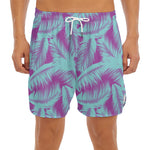 Purple And Teal Tropical Leaf Print Men's Split Running Shorts