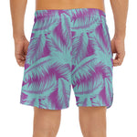 Purple And Teal Tropical Leaf Print Men's Split Running Shorts