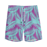 Purple And Teal Tropical Leaf Print Men's Sports Shorts