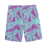 Purple And Teal Tropical Leaf Print Men's Sports Shorts