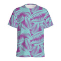 Purple And Teal Tropical Leaf Print Men's Athletic T-Shirt