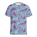 Purple And Teal Tropical Leaf Print Men's Sports T-Shirt