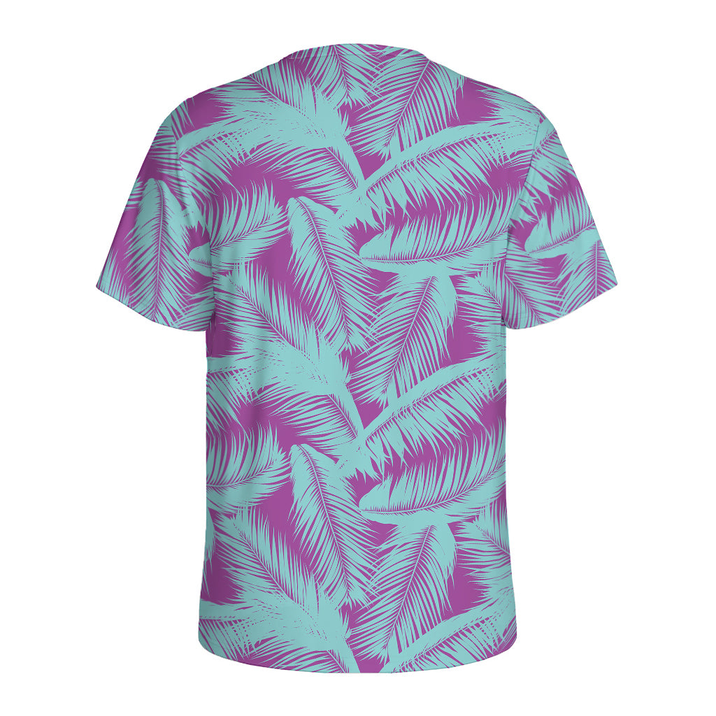 Purple And Teal Tropical Leaf Print Men's Sports T-Shirt