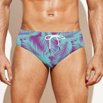 Purple And Teal Tropical Leaf Print Men's Swim Briefs
